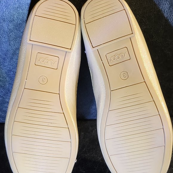 Girls Champagne Gold Shimmer Ballet Flats With Glitter Sparkle/Bows Sugar Size 3 - Picture 4 of 10
